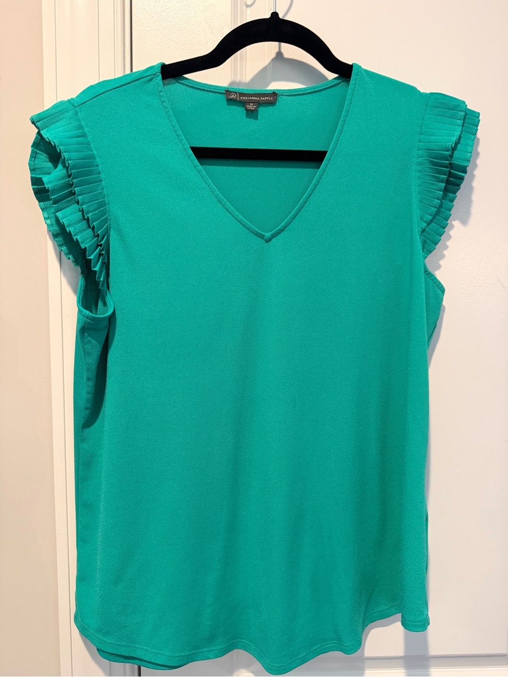 Adrianna Papell Teal Ruffle Sleeve V-Neck Top